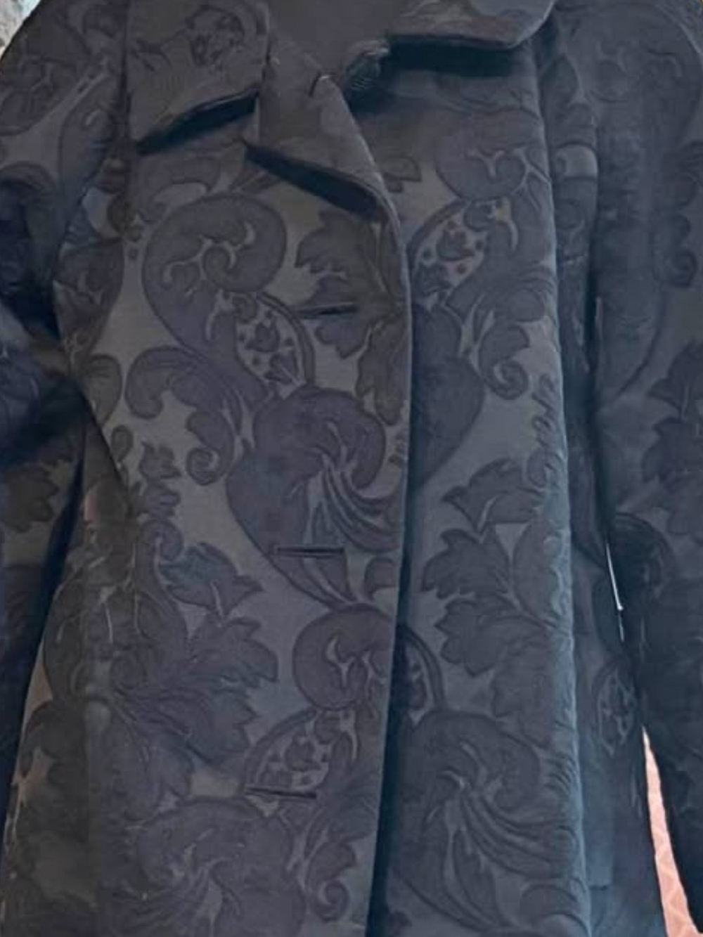 Victor Alfaro Black Embossed Floral Pea Coat